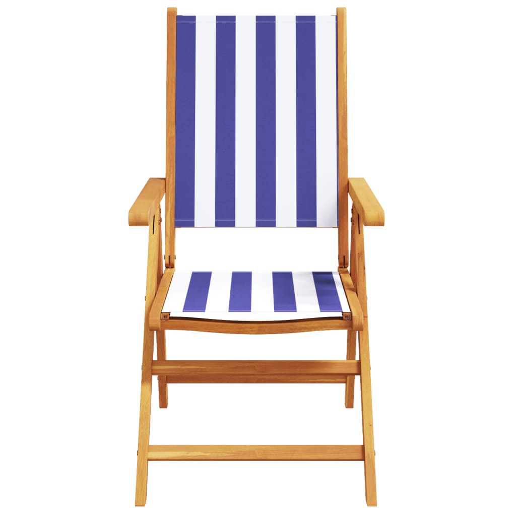 vidaXL Garden Chairs 2 pcs Blue and White Solid Wood Acacia and Fabric