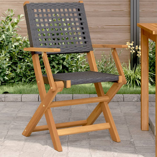 vidaXL Folding Chairs 2 pcs Black Solid Wood Acacia and Poly Rattan