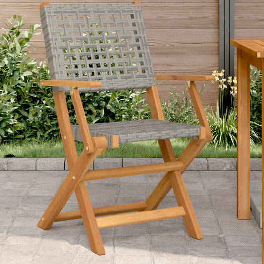 vidaXL Folding Chairs 2 pcs Grey Solid Wood Acacia and Poly Rattan