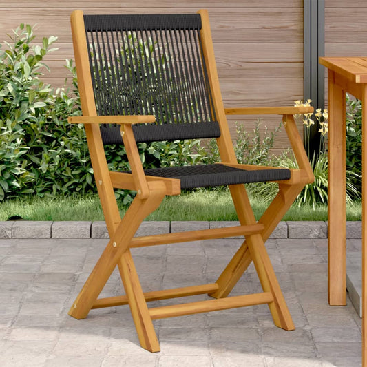 vidaXL Folding Chairs 2 pcs Black Solid Wood Acacia and Polypropylene