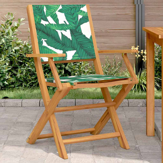 vidaXL Folding Chairs 2 pcs Leaf Pattern Solid Wood Acacia and Fabric