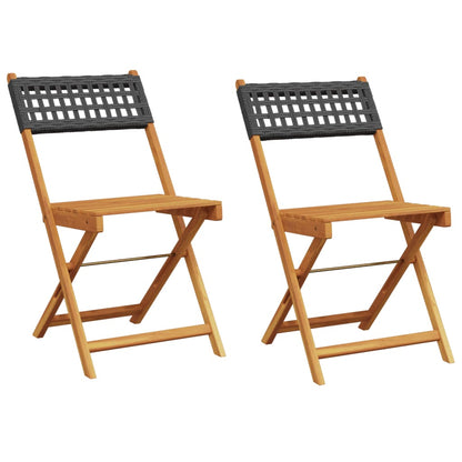 vidaXL Bistro Chair | Set of 2 | Black | Solid acacia wood, poly rattan