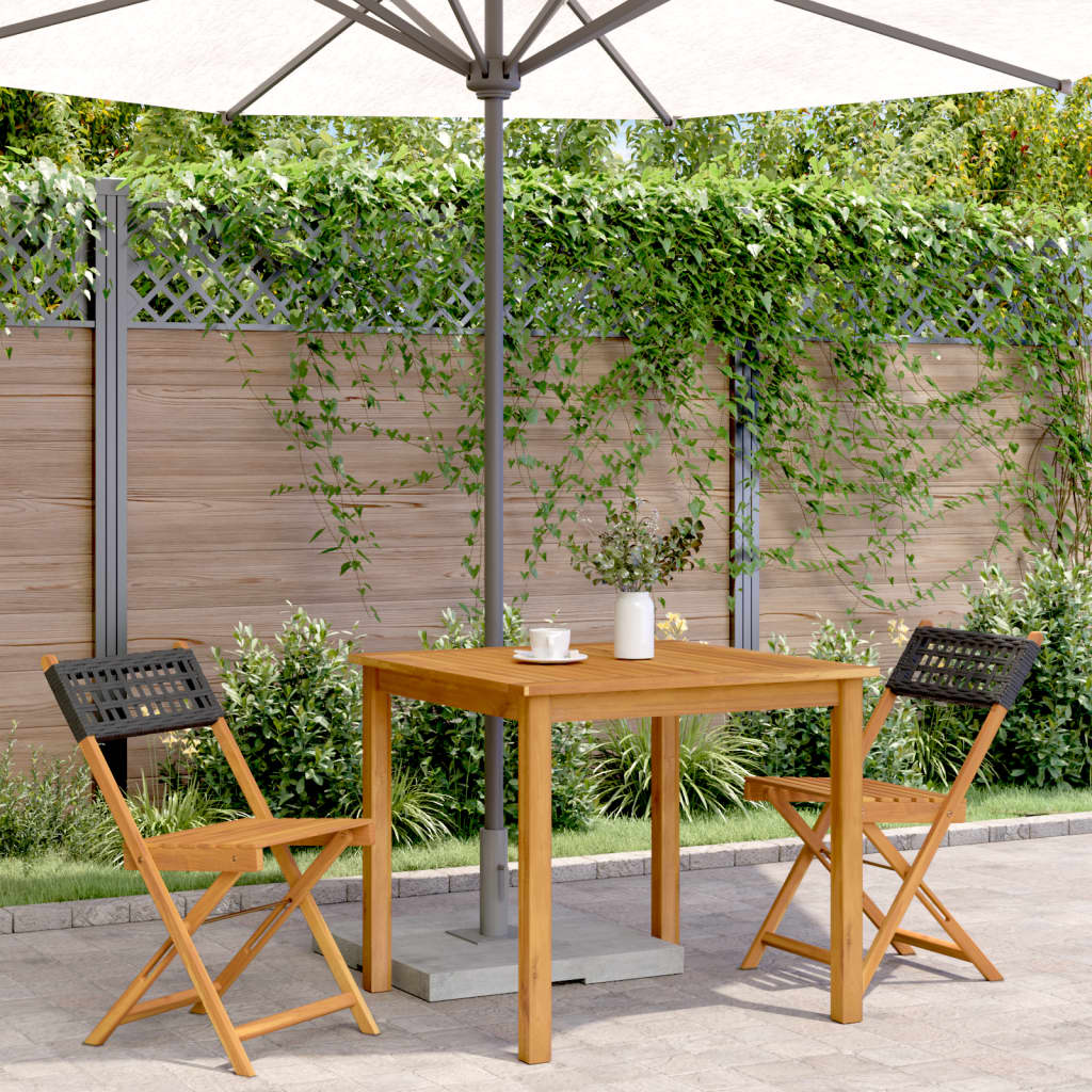 vidaXL Bistro Chair | Set of 2 | Black | Solid acacia wood, poly rattan