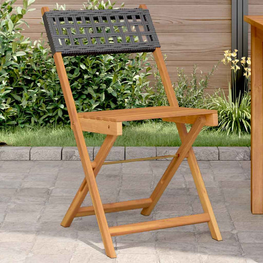 vidaXL Folding Chairs 2 pcs Black Solid Wood Acacia and Poly Rattan