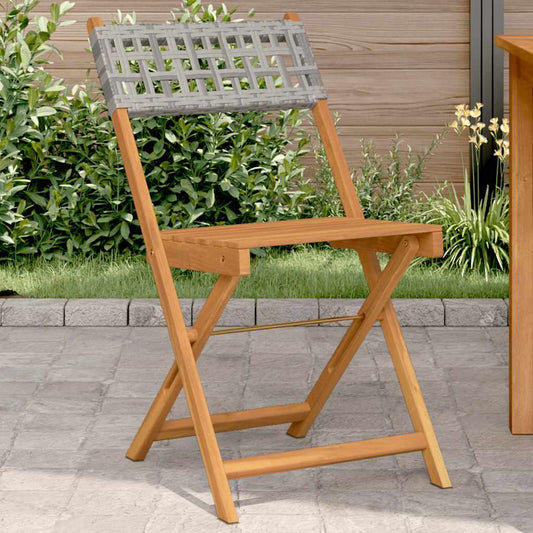 vidaXL Folding Chairs 2 pcs Grey Solid Wood Acacia and Poly Rattan
