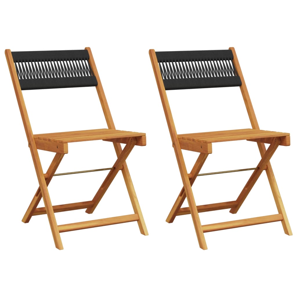 vidaXL Bistro Chairs 2 pcs Black Solid Wood Acacia and Rope