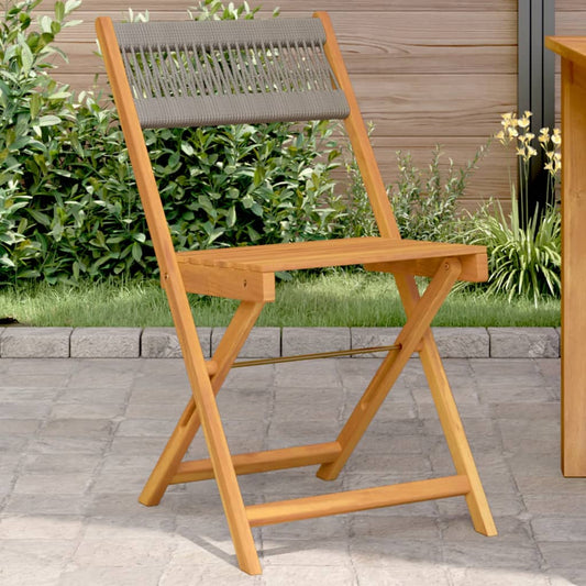 vidaXL Folding Chairs 2 pcs Grey Solid Wood Acacia and Rope