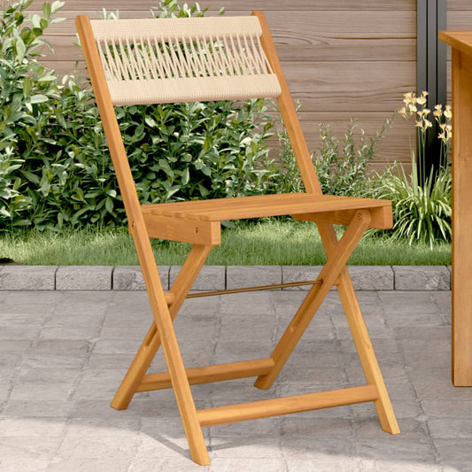 vidaXL Folding Chairs 2 pcs Beige Solid Wood Acacia and Rope