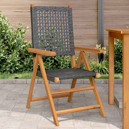 vidaXL Folding Chairs 2 pcs Black Solid Wood Acacia and Poly Rattan
