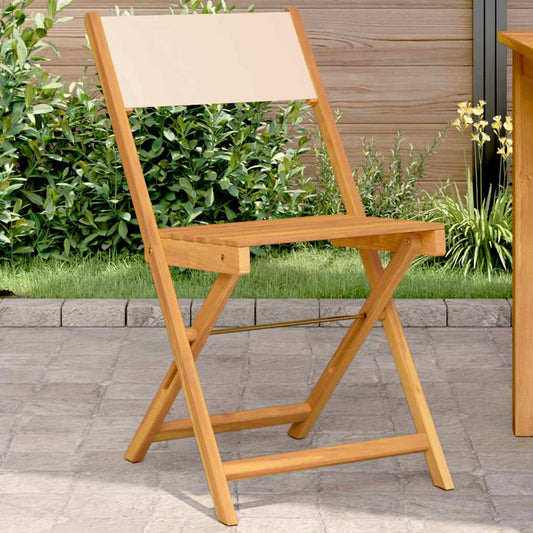 vidaXL Folding Chairs 2 pcs Beige Solid Wood Acacia and Fabric