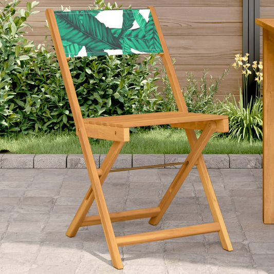 vidaXL Folding Chairs 2 pcs Leaf Pattern Solid Wood Acacia and Fabric