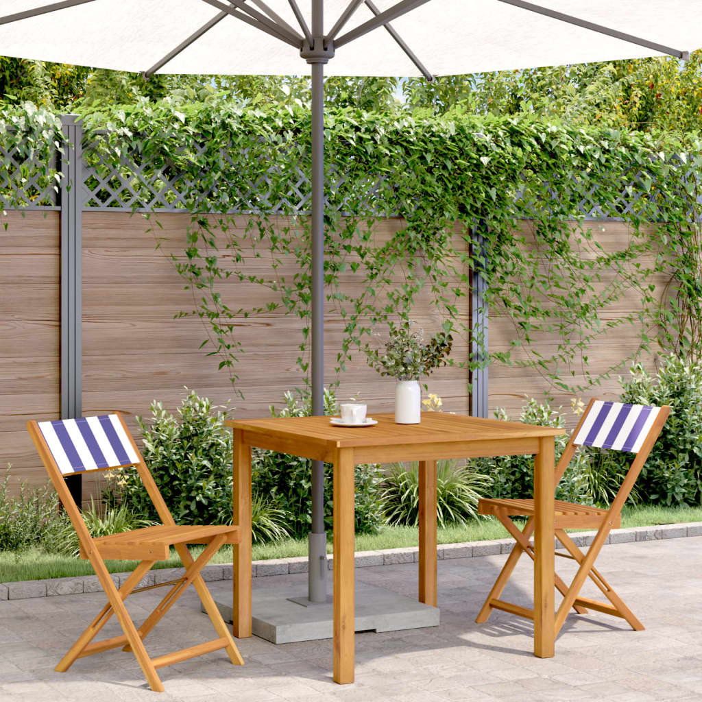 vidaXL Bistro Chairs 2 pcs Blue and White Solid Wood Acacia and Fabric