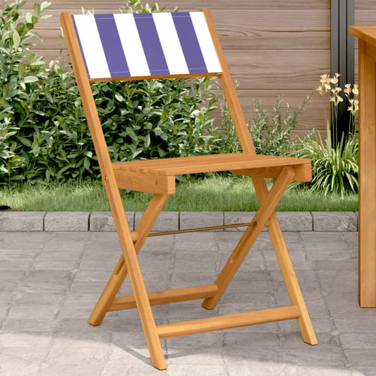 vidaXL Folding Chairs 2 pcs Blue&White Solid Wood Acacia&Fabric