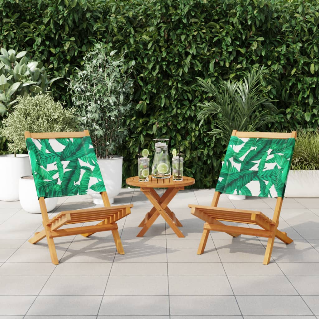 vidaXL Garden Chairs 2 pcs Leaf Pattern Solid Wood Acacia and Fabric