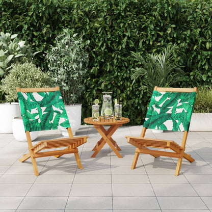 vidaXL Garden Chairs 2 pcs Leaf Pattern Solid Wood Acacia and Fabric