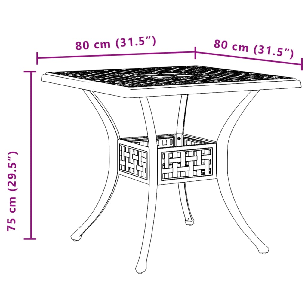 vidaXL Garden Table Black 80x80x75 cm Cast Aluminium