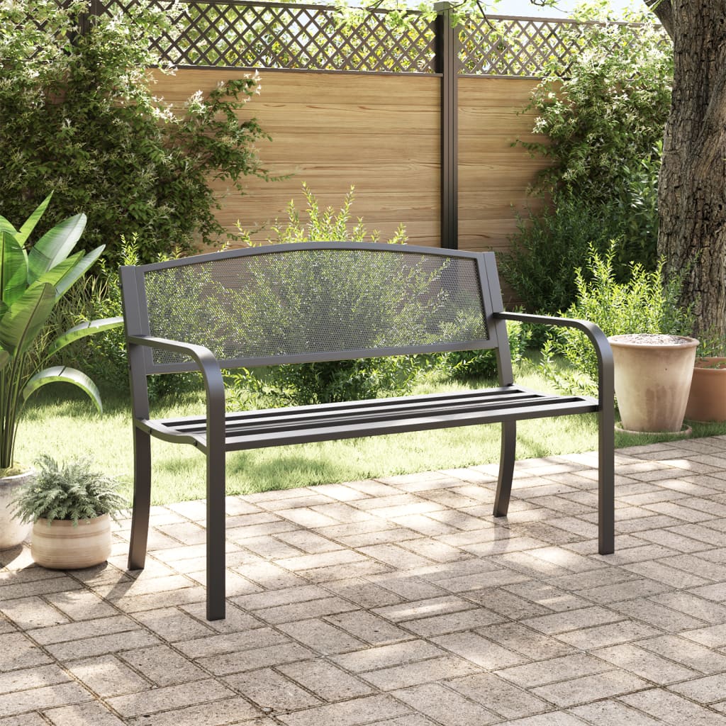 vidaXL Garden Bench | Black | Powder-Coated Steel | Standard |  Durable