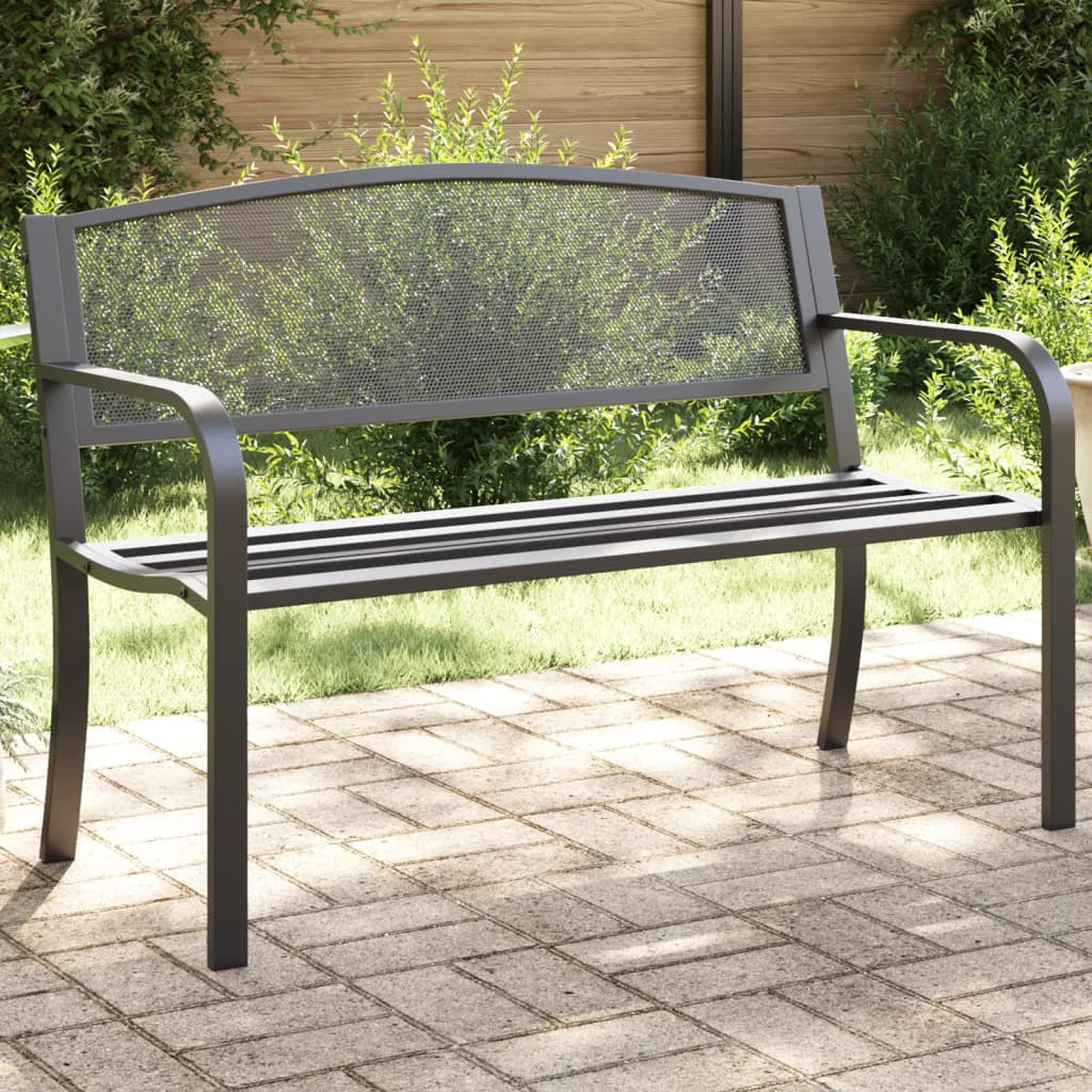 vidaXL Garden Bench | Black | Powder-Coated Steel | Standard |  Durable