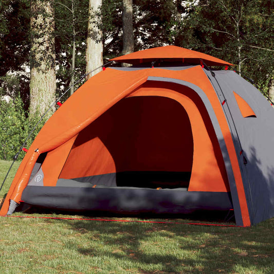 vidaXL Camping Tent Dome 4-Person Grey and Orange Quick Release