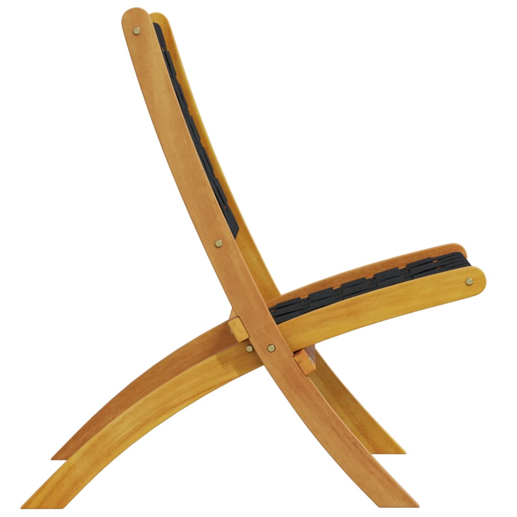 vidaXL Folding Chairs 2 pcs Black Solid Wood Acacia and Fabric