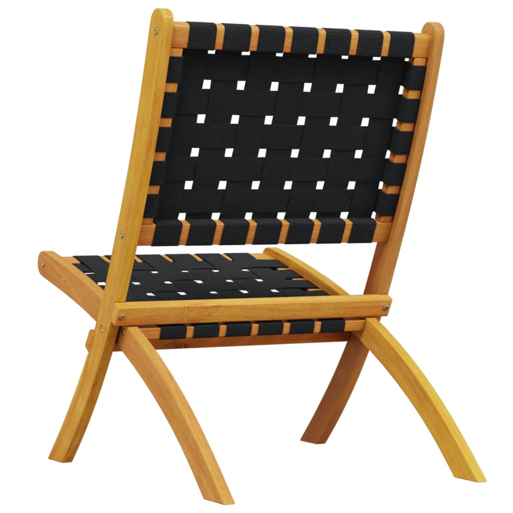 vidaXL Folding Chairs 2 pcs Black Solid Wood Acacia and Fabric