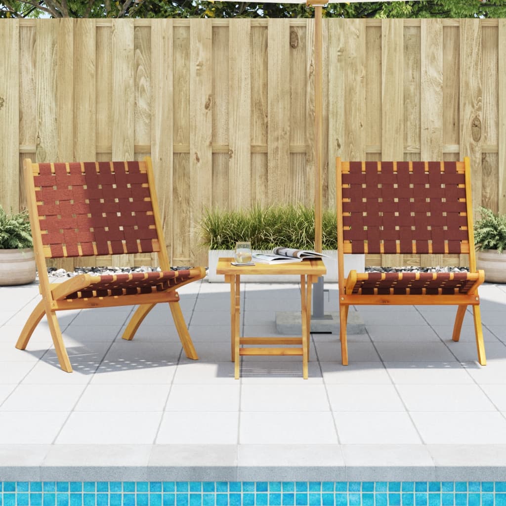 vidaXL Folding Chairs 2 pcs Red Solid Wood Acacia and Fabric