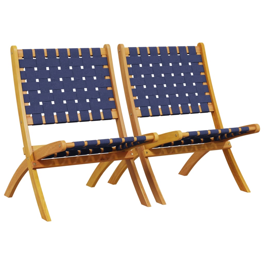 vidaXL Folding Chairs 2 pcs Dark Blue Solid Wood Acacia and Fabric