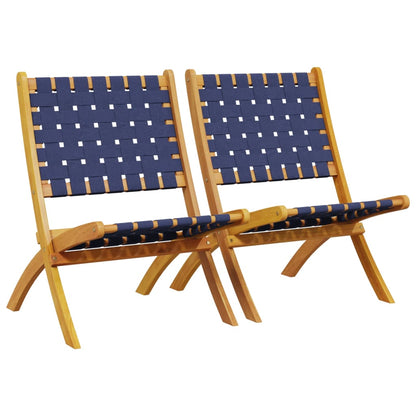 vidaXL Folding Chairs 2 pcs Dark Blue Solid Wood Acacia and Fabric