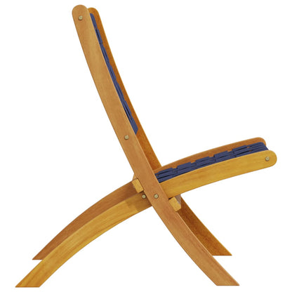 vidaXL Folding Chairs 2 pcs Dark Blue Solid Wood Acacia and Fabric