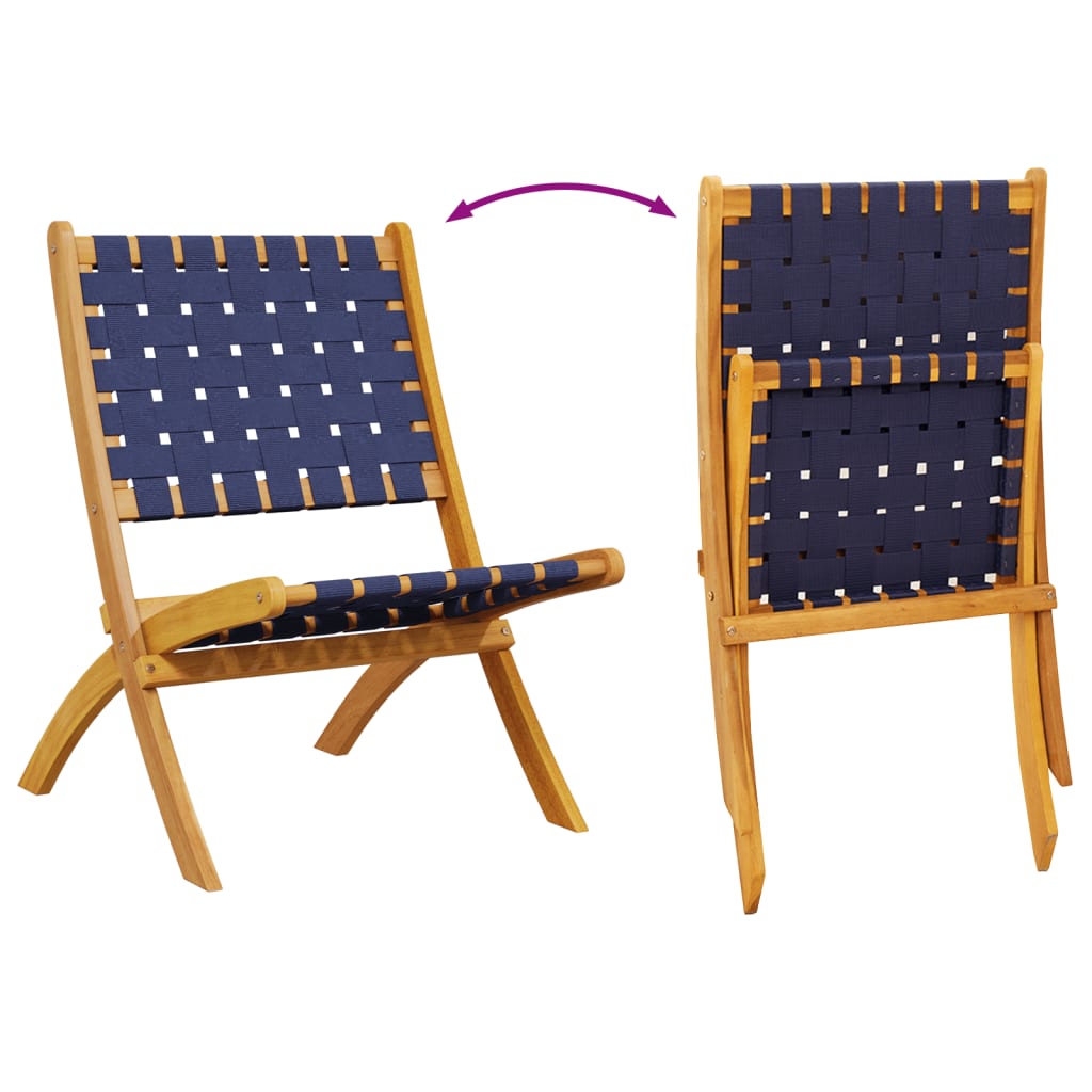 vidaXL Folding Chairs 2 pcs Dark Blue Solid Wood Acacia and Fabric