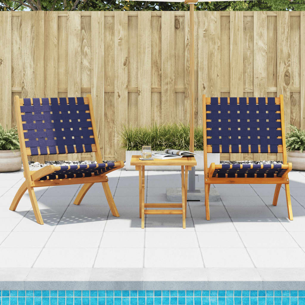vidaXL Folding Chairs 2 pcs Dark Blue Solid Wood Acacia and Fabric