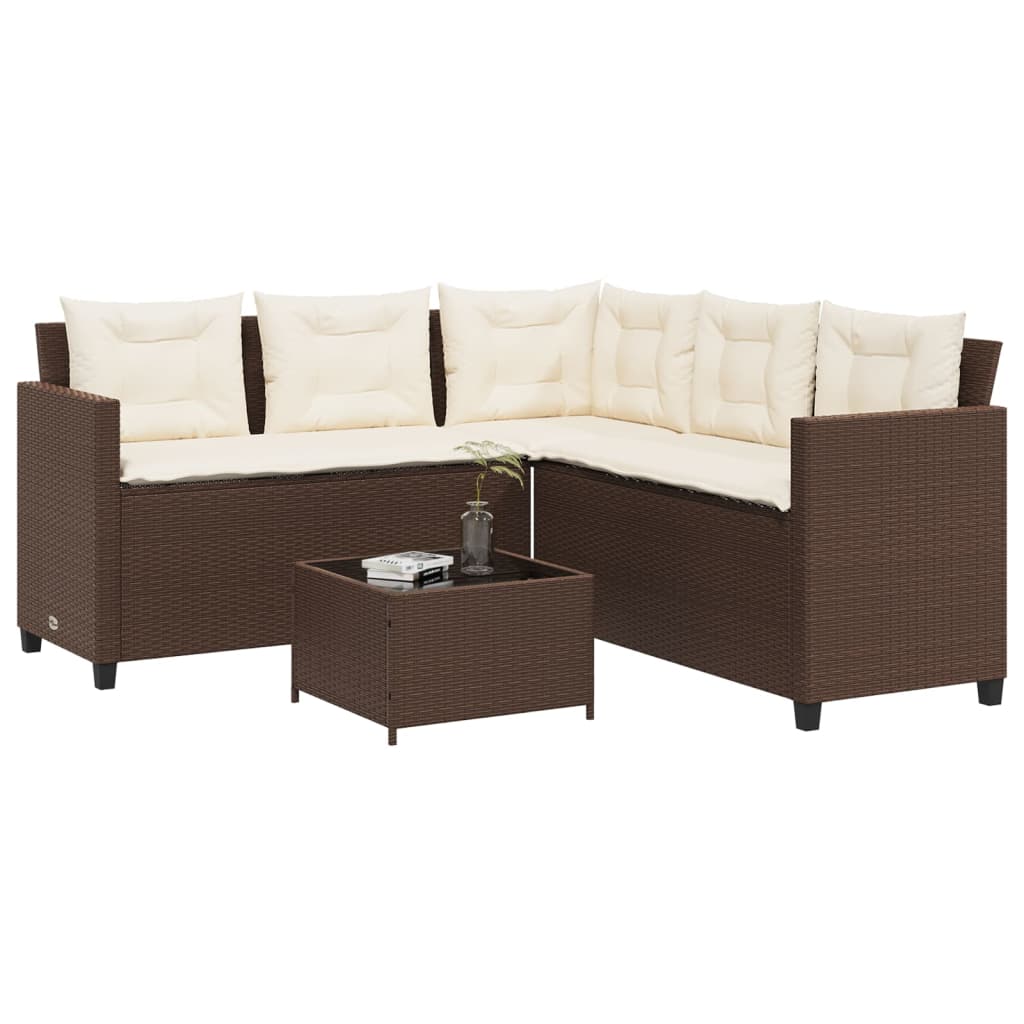 vidaXL Garden Sofa with Table and Cushions L-Shaped Brown Poly Rattan