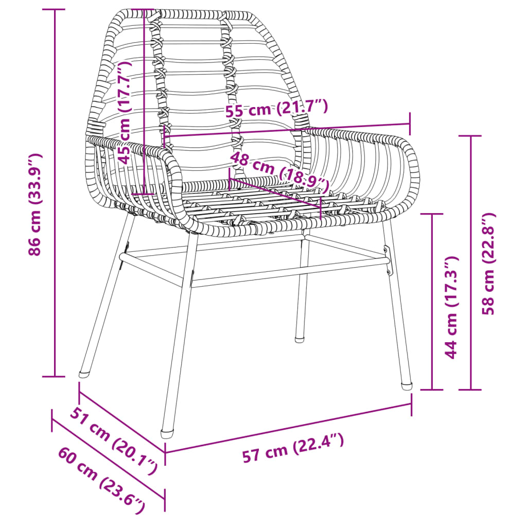 vidaXL Garden Chairs 2 pcs Brown Poly Rattan
