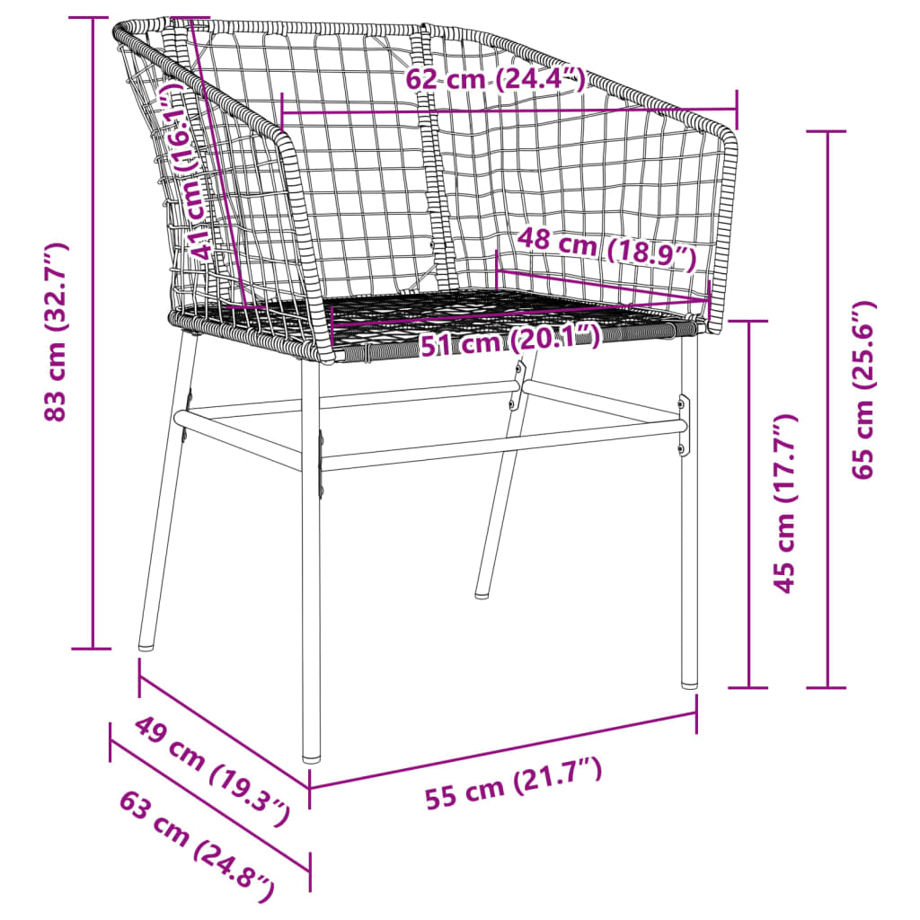 vidaXL Garden Chair | Black | PE Rattan, Powder-Coated Steel | Durable