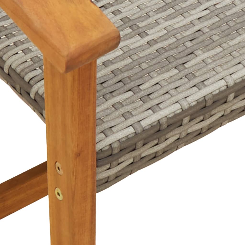 vidaXL Garden Bench Grey 112 cm Poly Rattan and Acacia Wood