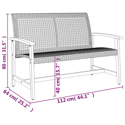 vidaXL Garden Bench Grey 112 cm Poly Rattan and Acacia Wood