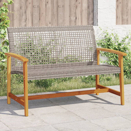 vidaXL Garden Bench Grey 112 cm Poly Rattan and Acacia Wood