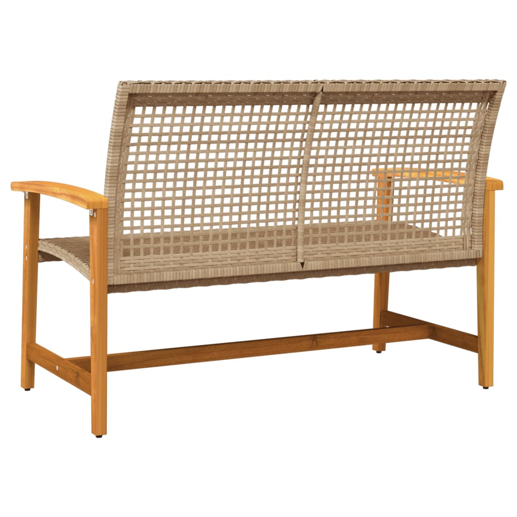 vidaXL Garden Bench Beige 112 cm Poly Rattan and Acacia Wood