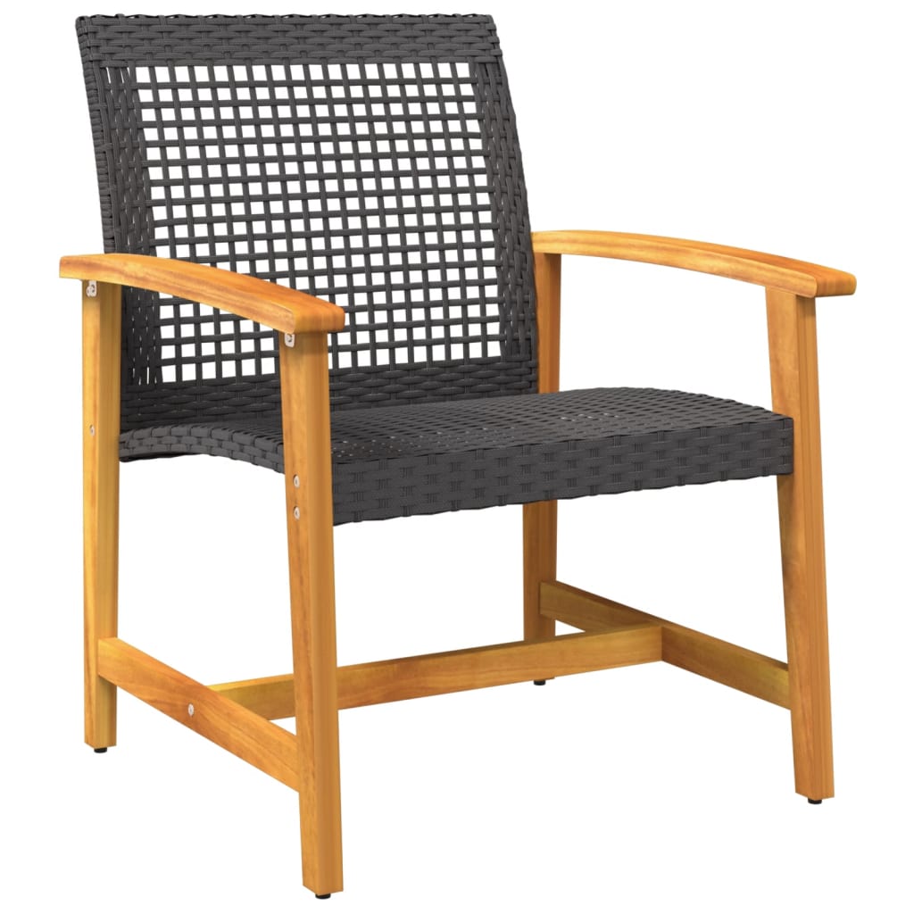 vidaXL 3 Piece Bistro Set Black Poly Rattan and Acacia Wood