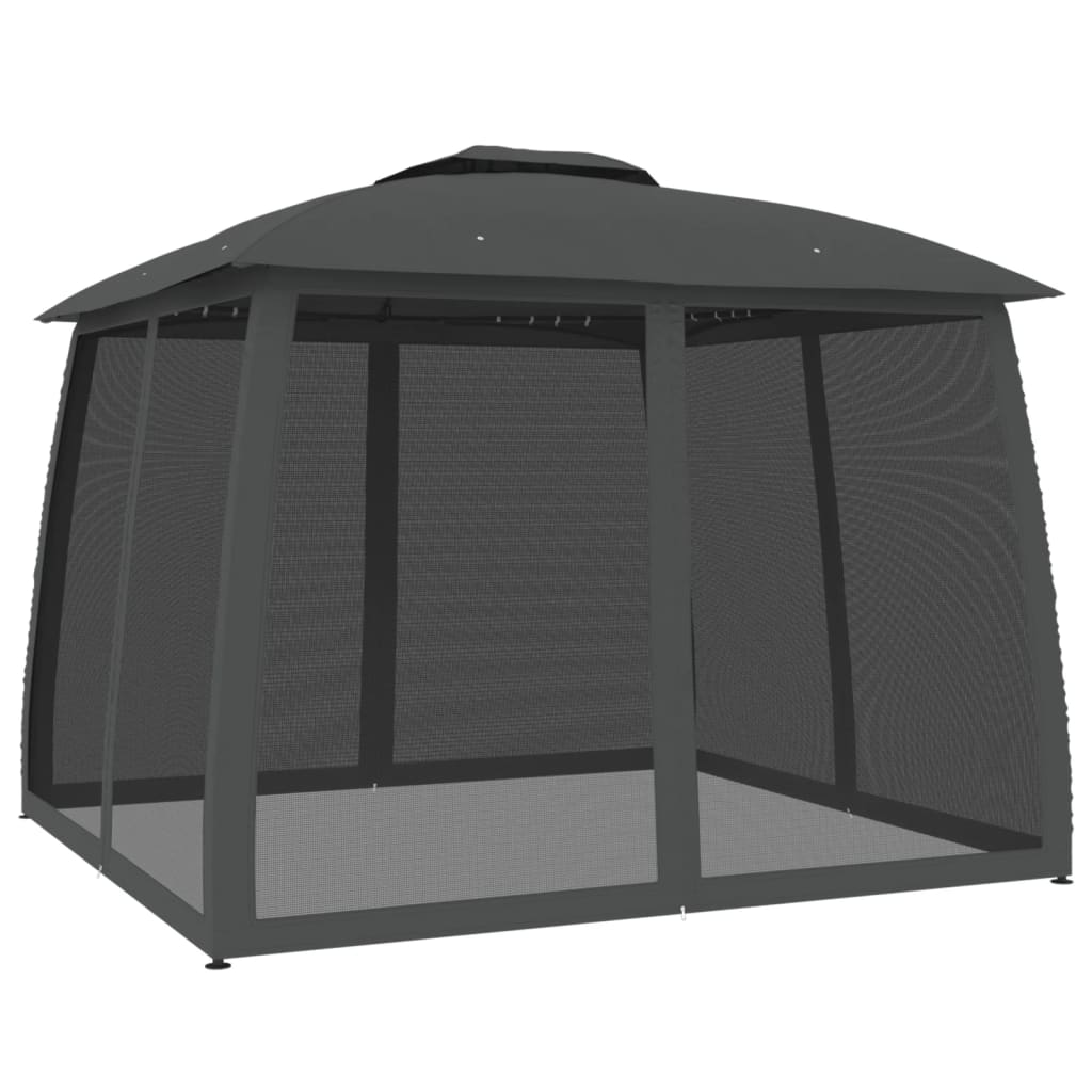 vidaXL Gazebo with Double Roof&Mesh Walls Anthracite 2.93x2.93 m Steel