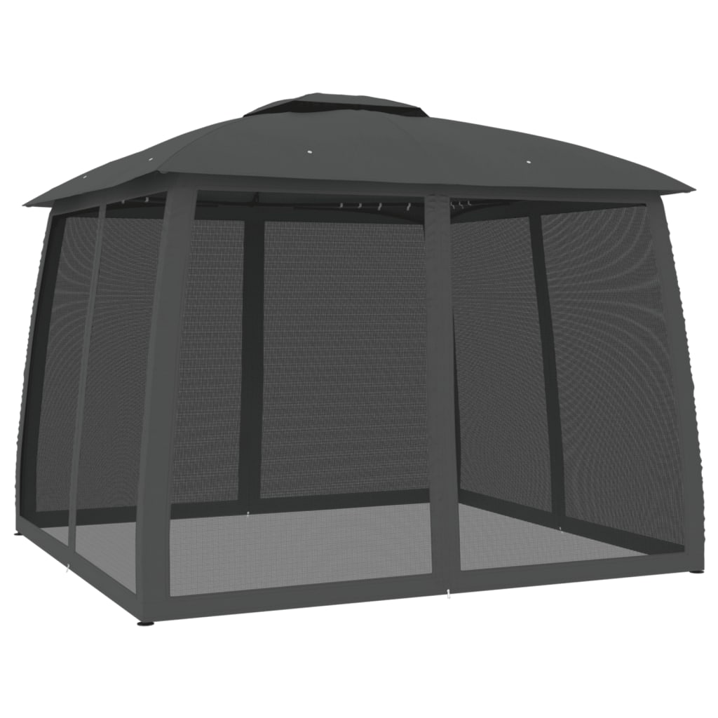 vidaXL Gazebo with Double Roof&Mesh Walls Anthracite 2.93x2.93 m Steel