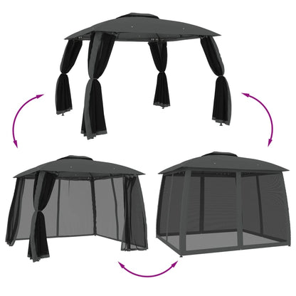vidaXL Gazebo with Double Roof and Mesh Walls Anthracite 2.93x2.93 m Steel