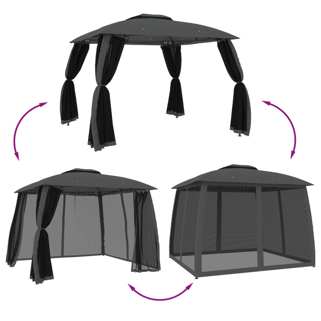 vidaXL Gazebo with Double Roof&Mesh Walls Anthracite 2.93x2.93 m Steel