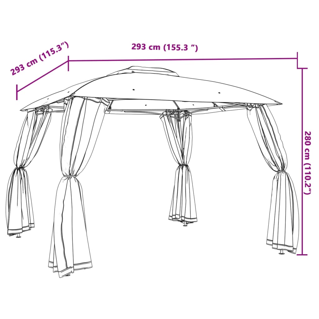 vidaXL Gazebo with Double Roof&Mesh Walls Anthracite 2.93x2.93 m Steel