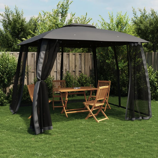 vidaXL Gazebo with Double Roof&Mesh Walls Anthracite 2.93x2.93 m Steel