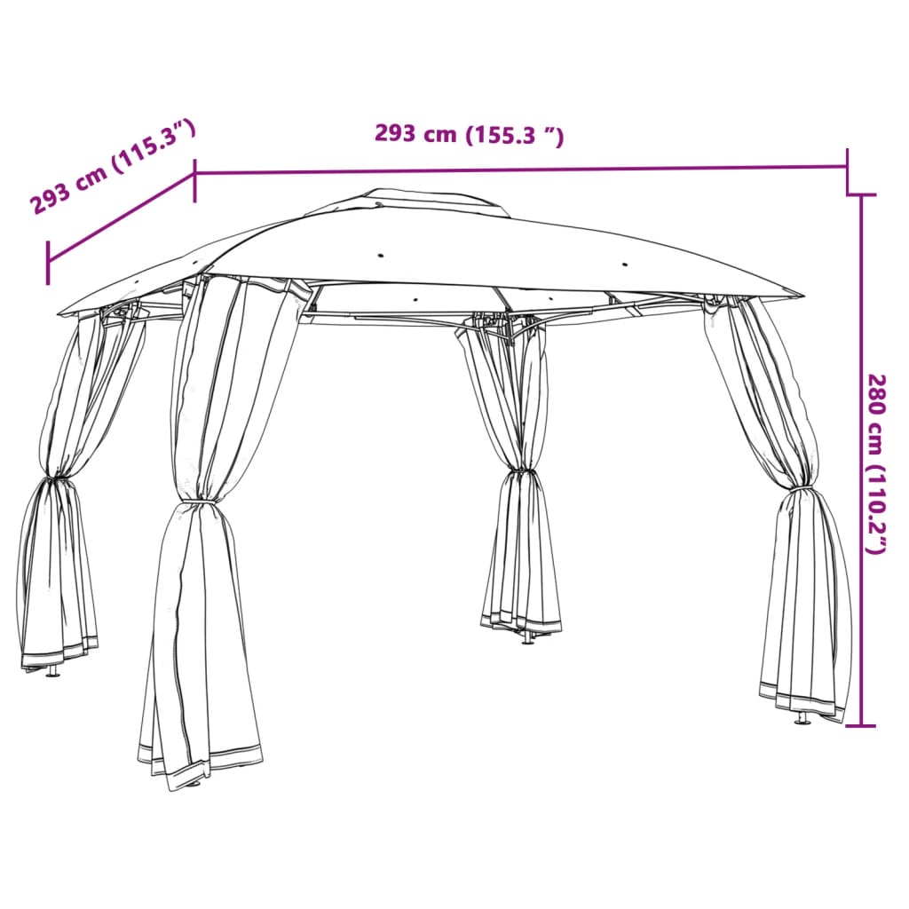 vidaXL Gazebo with Double Roof and Mesh Walls Taupe 2.93x2.93 m Steel