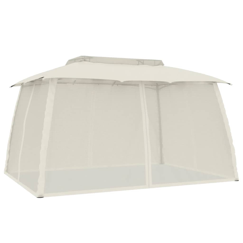 vidaXL Gazebo with Double Roof and Mesh Walls Cream 3.93x2.93 m Steel