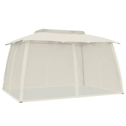 vidaXL Gazebo with Double Roof and Mesh Walls Cream 3.93x2.93 m Steel