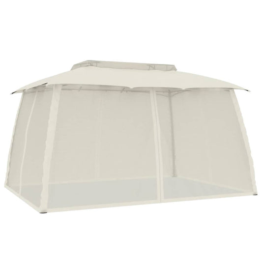 vidaXL Gazebo with Double Roof and Mesh Walls Cream 3.93x2.93 m Steel