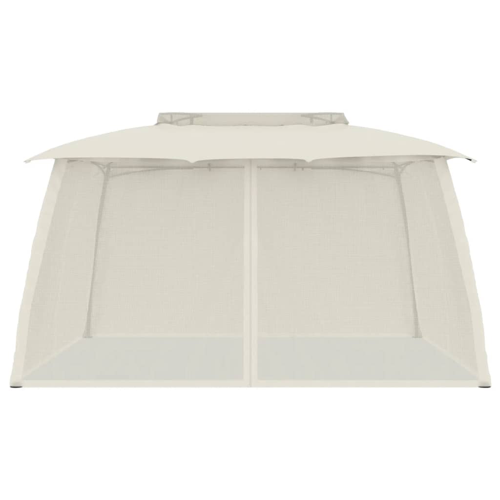 vidaXL Gazebo with Double Roof and Mesh Walls Cream 3.93x2.93 m Steel
